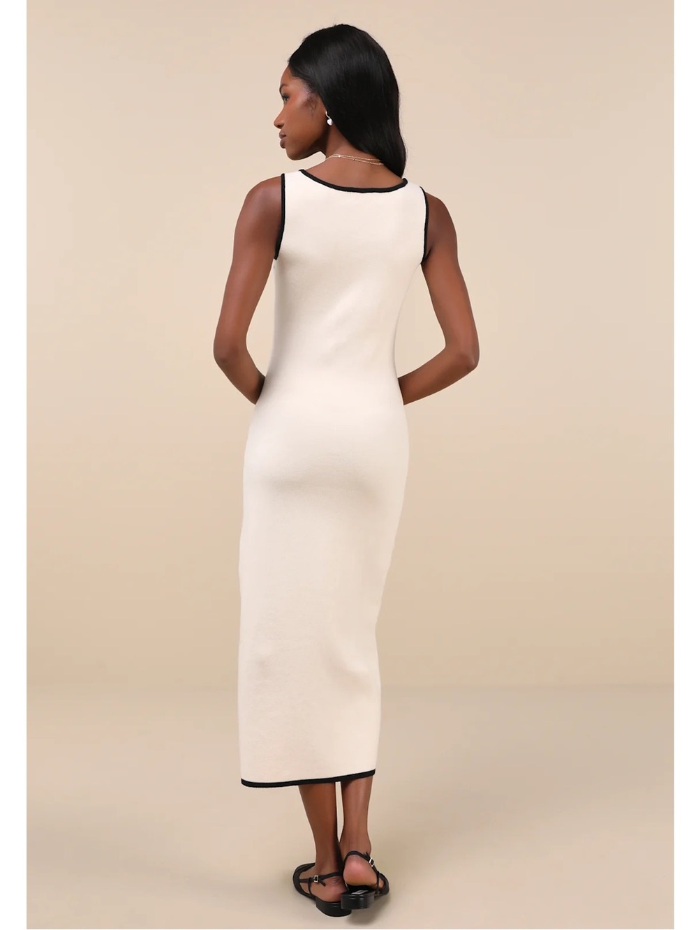 Lulus Sophisticated Composure Cream Soft Knit Faux Button-Front Midi Dress Small - Picture 2 of 12